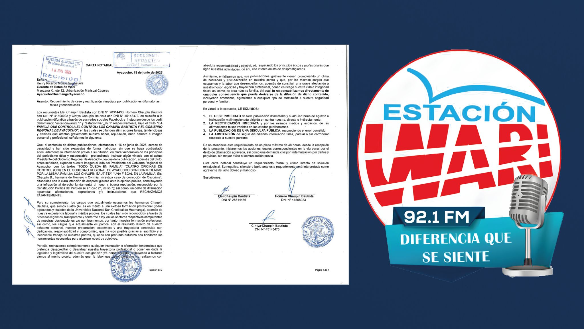 Huamanga: Estación Wari recibe carta notarial por reportaje sobre GORE Ayacucho