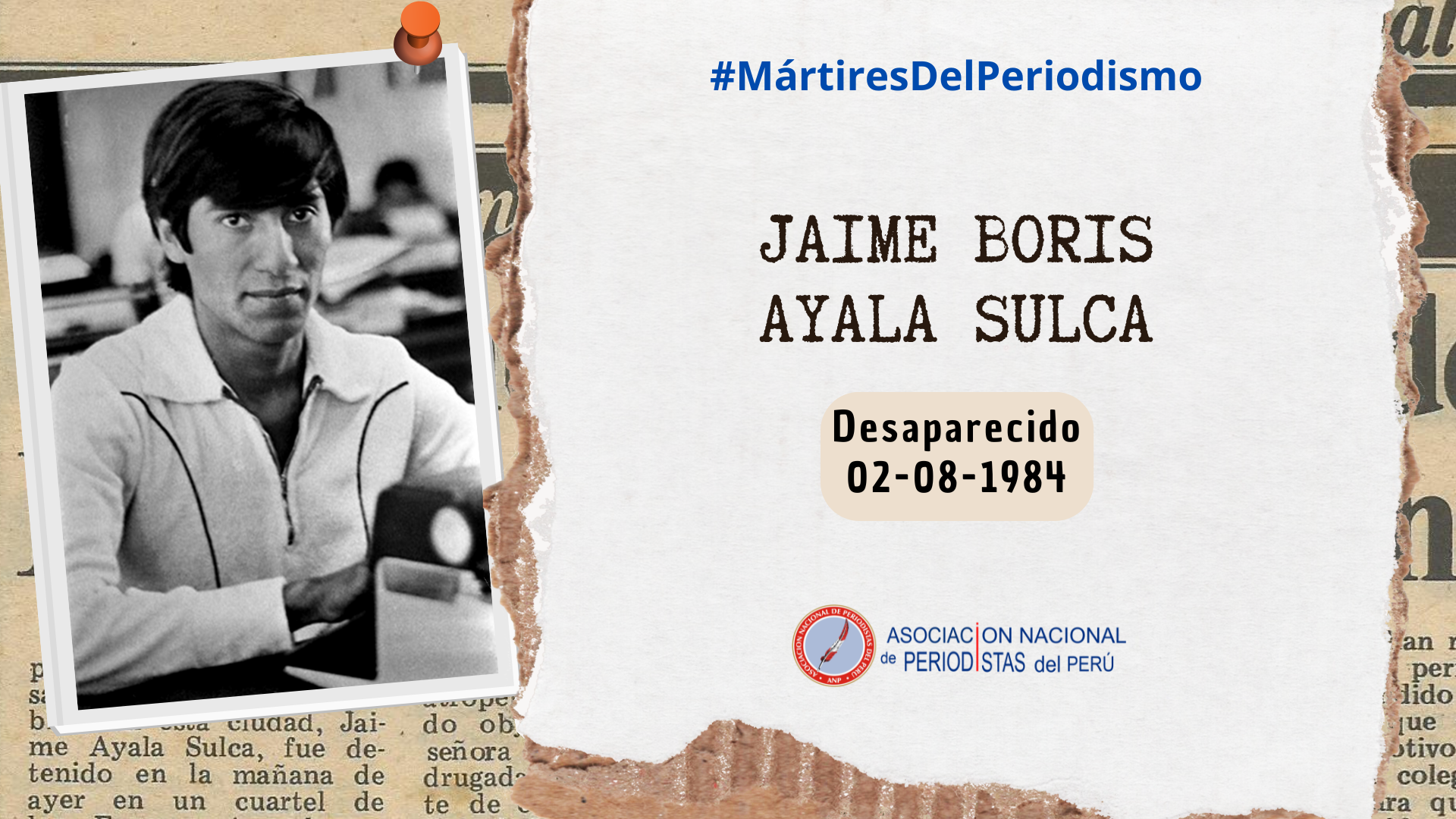 ANP recuerda a periodista Jaime Ayala a 41 años de su desaparición en Huanta